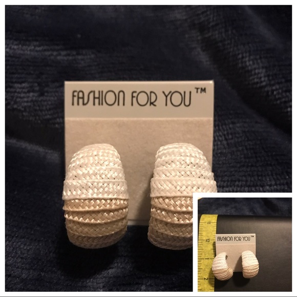 Tan & White Thread Color Block Wrapped Earrings - Picture 1 of 8